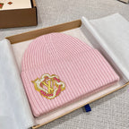 Louis Vuitton Women's Autumn and Winter Embroidery Pan Long Patch Logo Pink Woolen Fleece Hat Scarf Set #98115