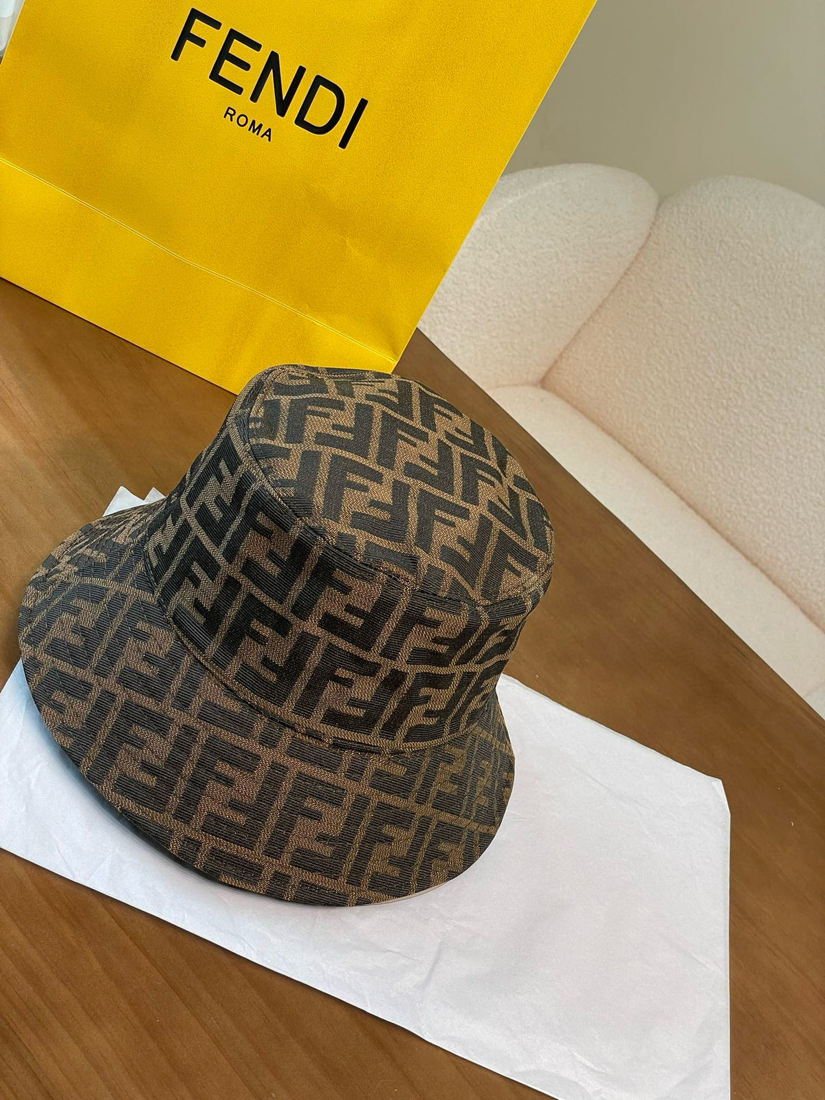 Fendi Women's Solid Colour Monogrammed Satin Fabric Fisherman's Hat Cap #76877