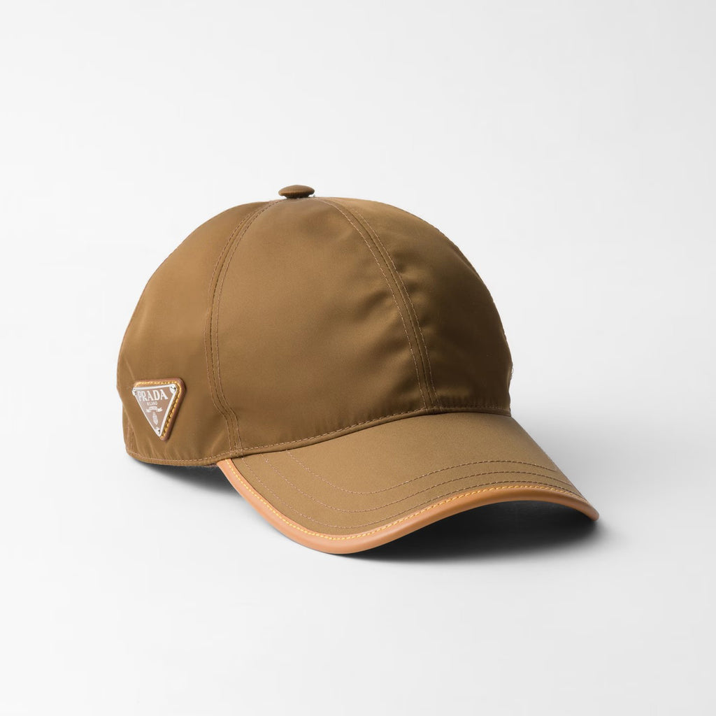 Prada Men's Metal Triangle Label Logo Solid Color Nylon Patchwork Leather Baseball Cap Hat #75923