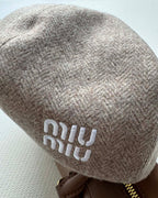 MiuMiu Women's Solid Color V-Pattern Wool Fabric Beret Cap Hat #73985