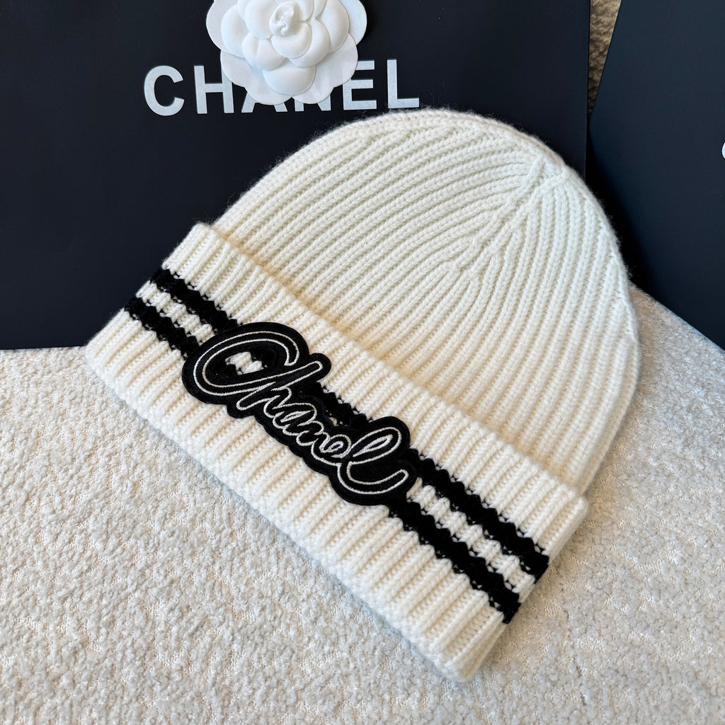 Chanel Women's Fall And Winter Black And White Gray Temperament Warm Winter Accessories Scarf Hat Gloves Fashion Trend Set #81628