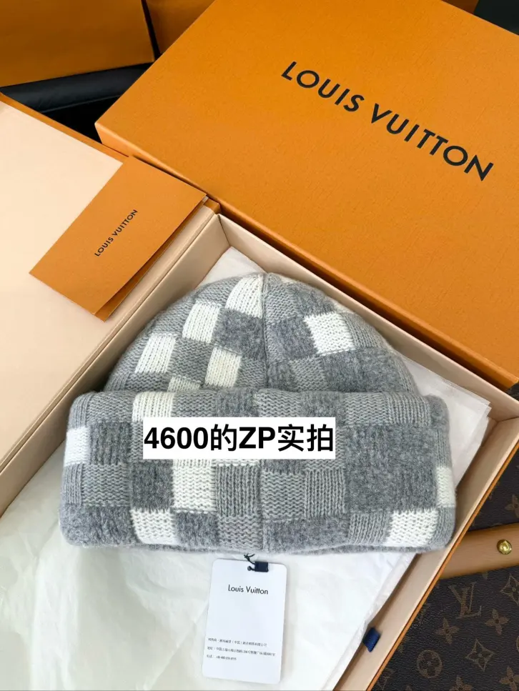 Louis Vuitton Men's and Women's Logo Embroidered Gray Sheep Wool Pom Pom Hat Cap Scarf #73793