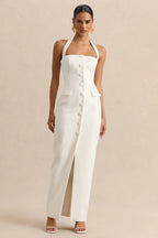 Steph | White Halter-Neck Tailored Maxi Dress
