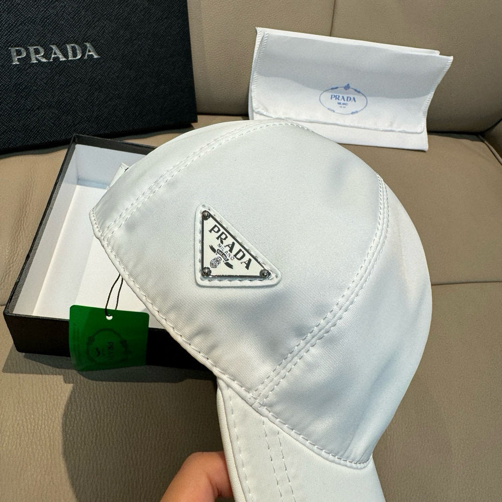 Prada Men's Metal Triangle Label Logo Solid Color Cowhide Baseball Cap Hat #75898