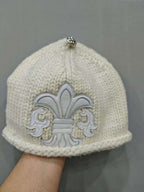 Chrome Hearts 925 Silver Accessories Black And White Two-Color Leather Scout Flower Knitted Cashmere Cold Hat #328755