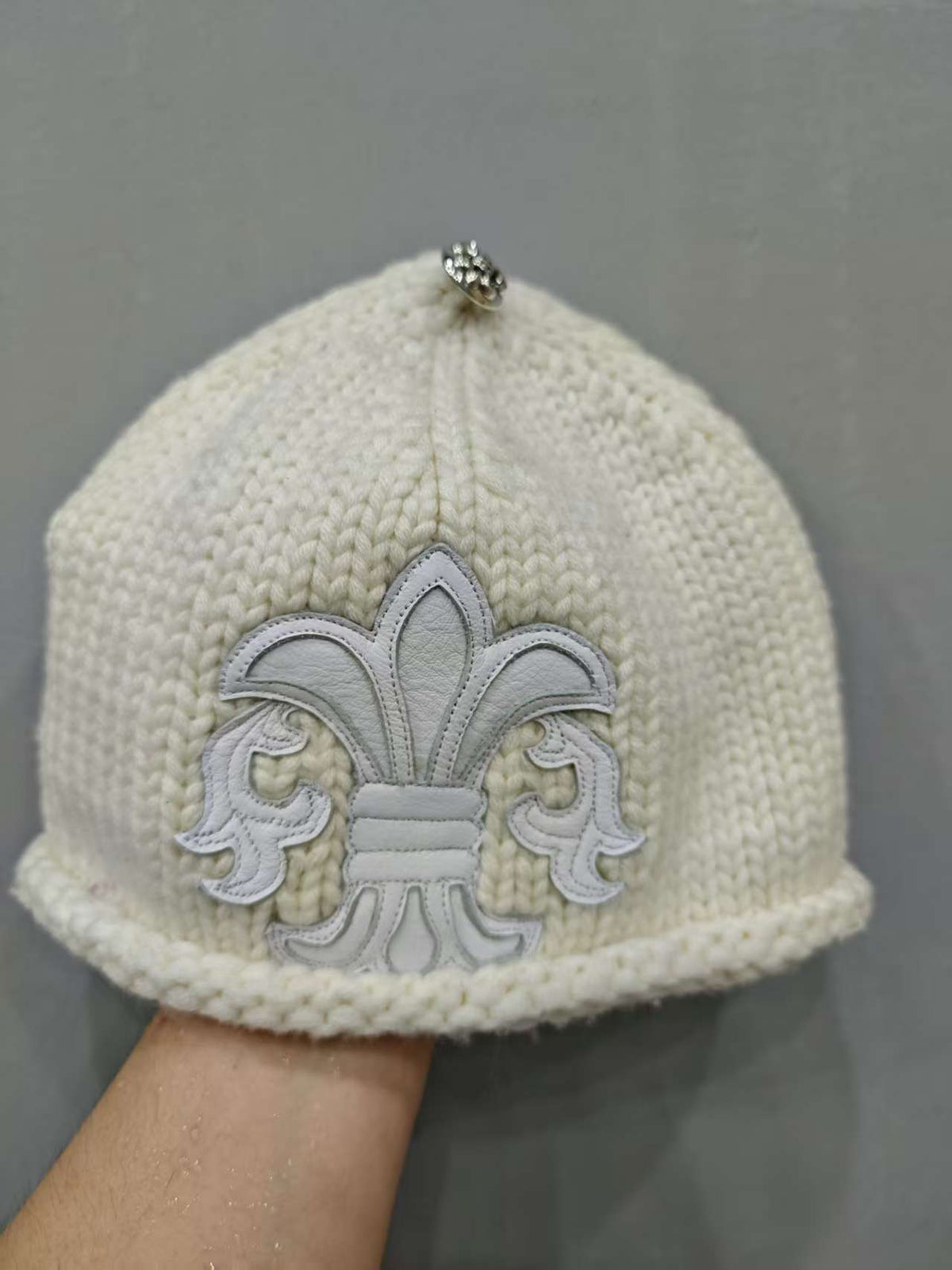 Chrome Hearts 925 Silver Accessories Black And White Two-Color Leather Scout Flower Knitted Cashmere Cold Hat #328755