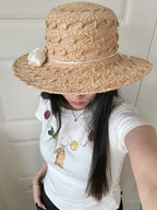MiuMiu Women's Summer Solid Color Raffia Woven Straw Hat (please Contact Customer Service To Choose The Color For Purchase) #76549