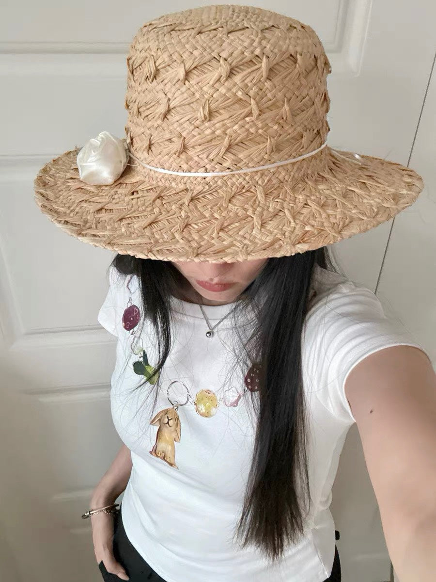 MiuMiu Women's Summer Solid Color Raffia Woven Straw Hat (please Contact Customer Service To Choose The Color For Purchase) #76549