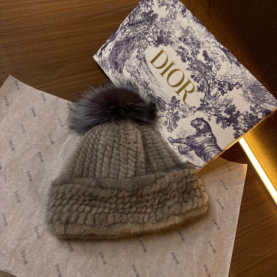 Dior Mink Knitted Patchwork Fur Ball Fur Hat #334275