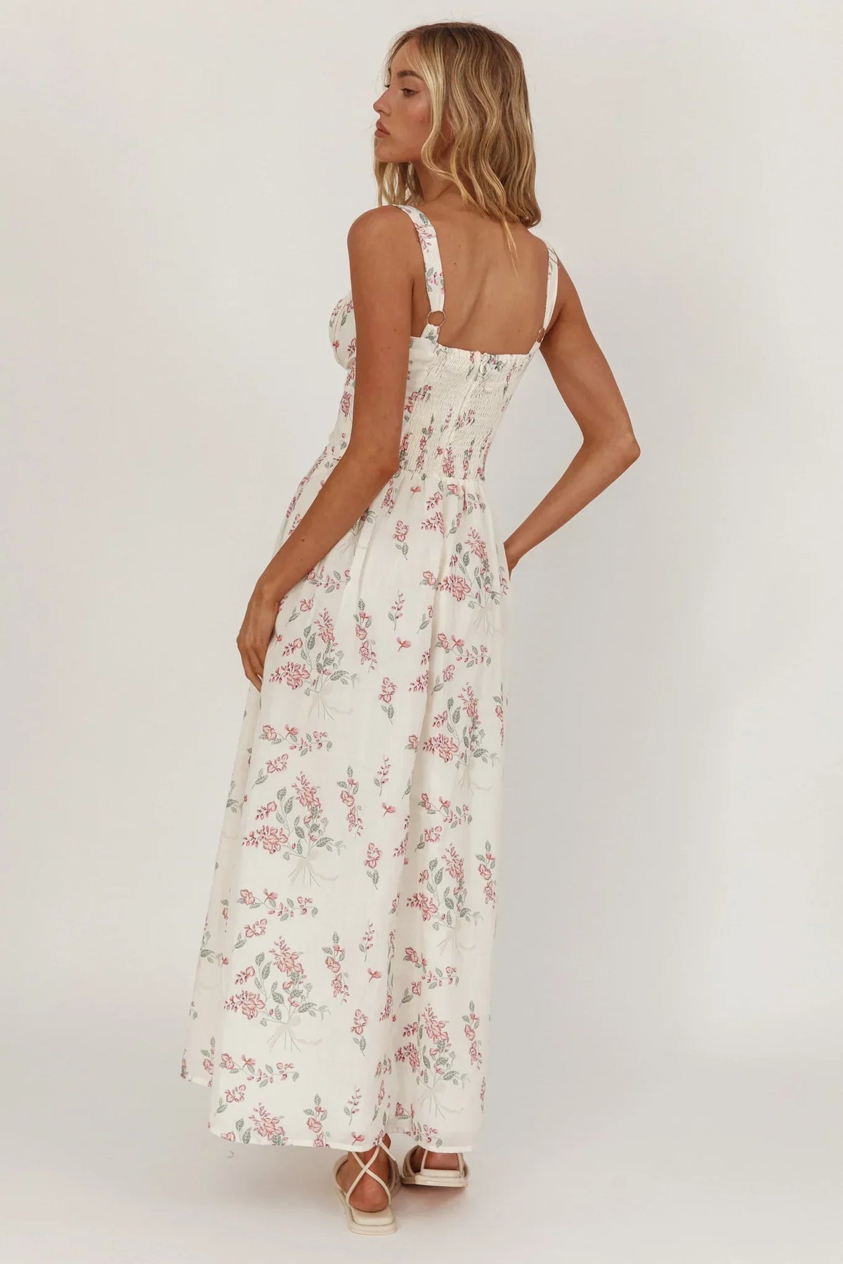 Seen The Light Tie Bust Maxi Dress Floral Cream/Pink