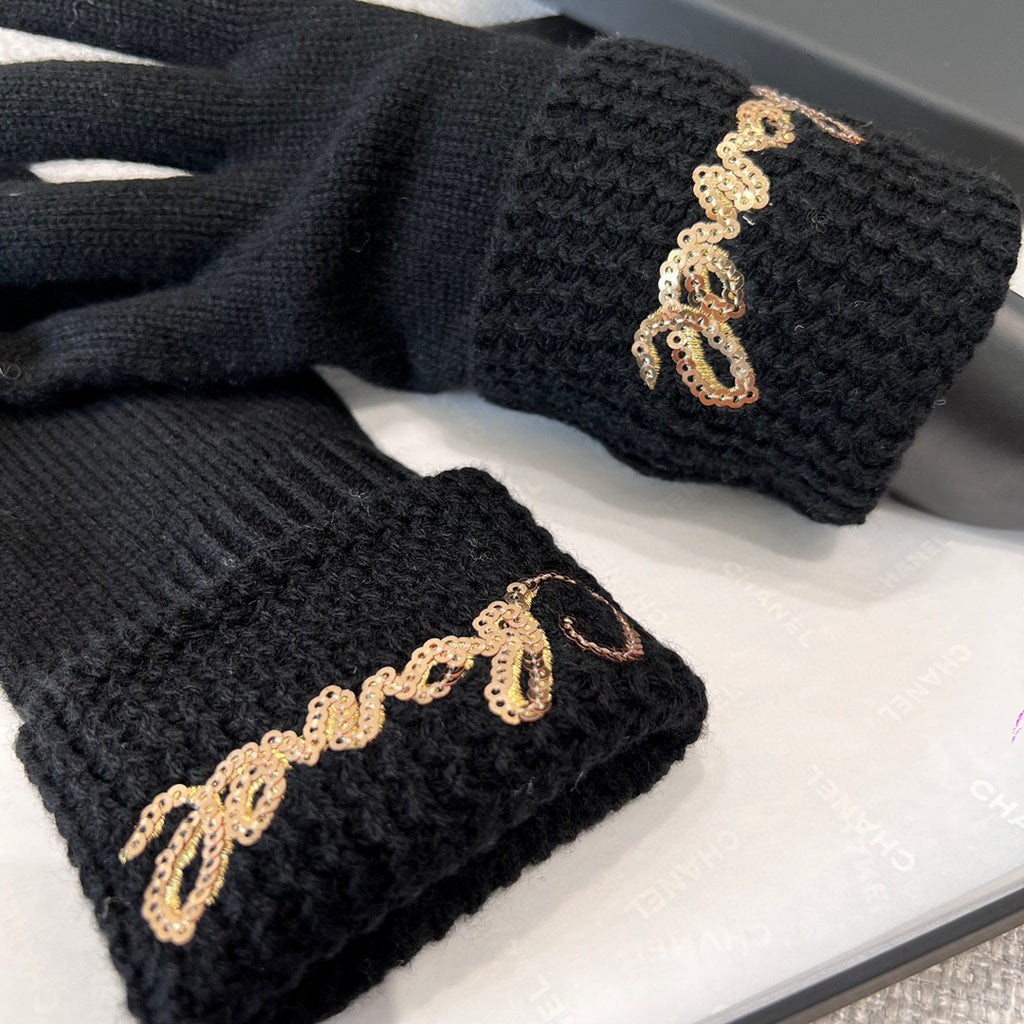 Chanel Cashmere Knit Hat Gloves Scarf #96642