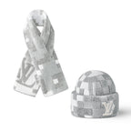 Louis Vuitton Men's and Women's Logo Embroidered Gray Sheep Wool Pom Pom Hat Cap Scarf #73793