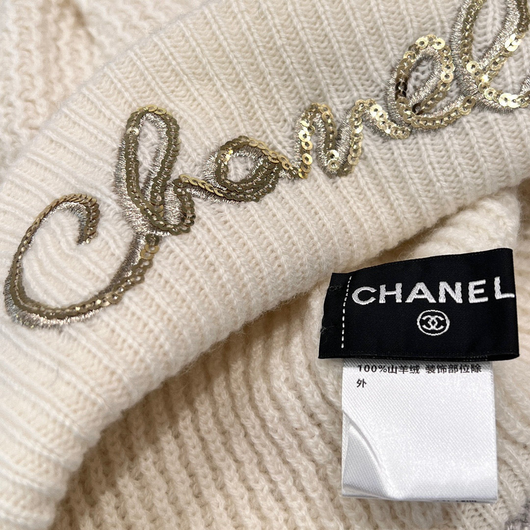Chanel Cashmere Knit Hat Gloves Scarf #96642