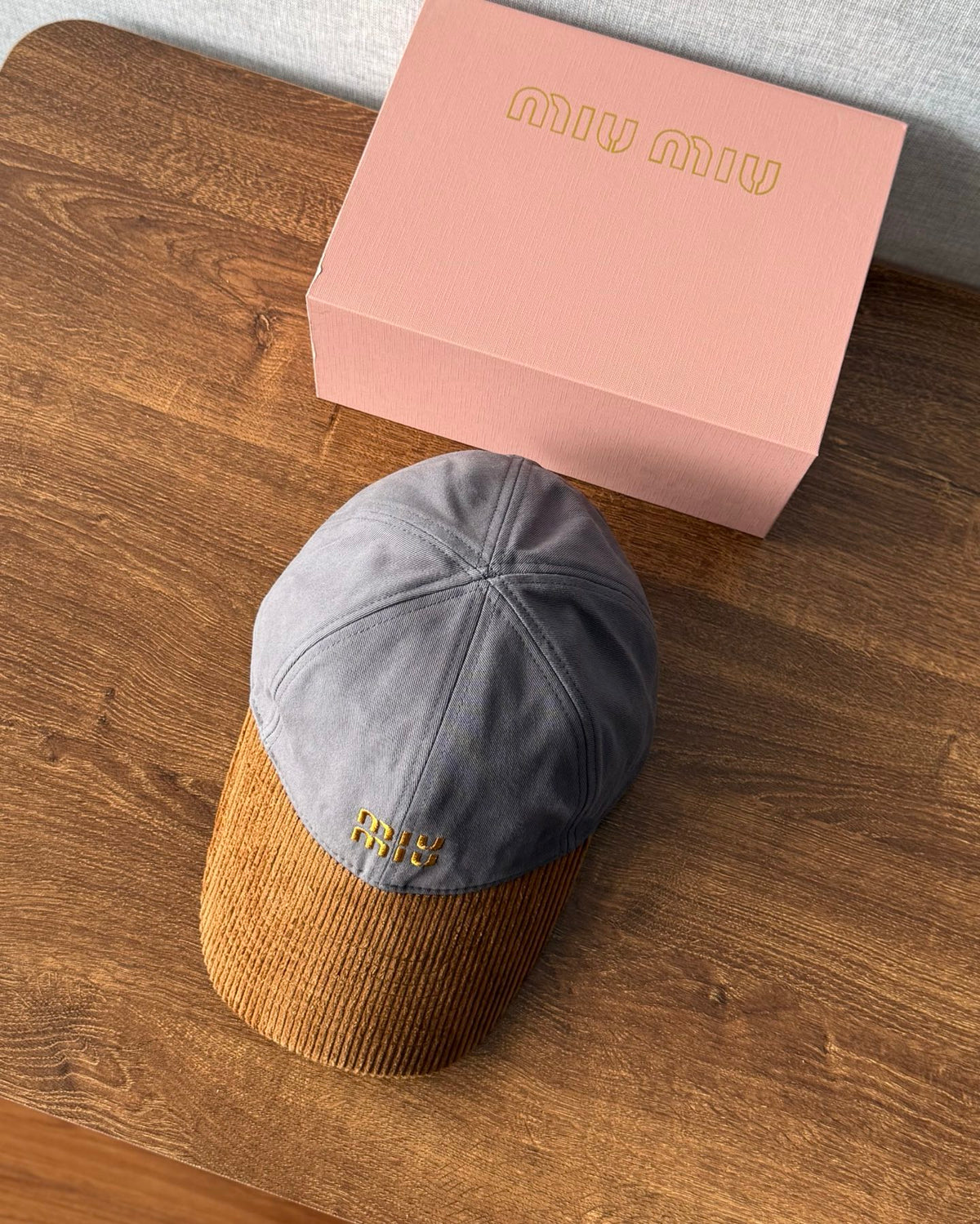 MiuMiu Men's And Women's Logo Embroidered Cotton Duckbill Cap Corduroy Two-Tone Baseball Cap Hat  Accessories #81472