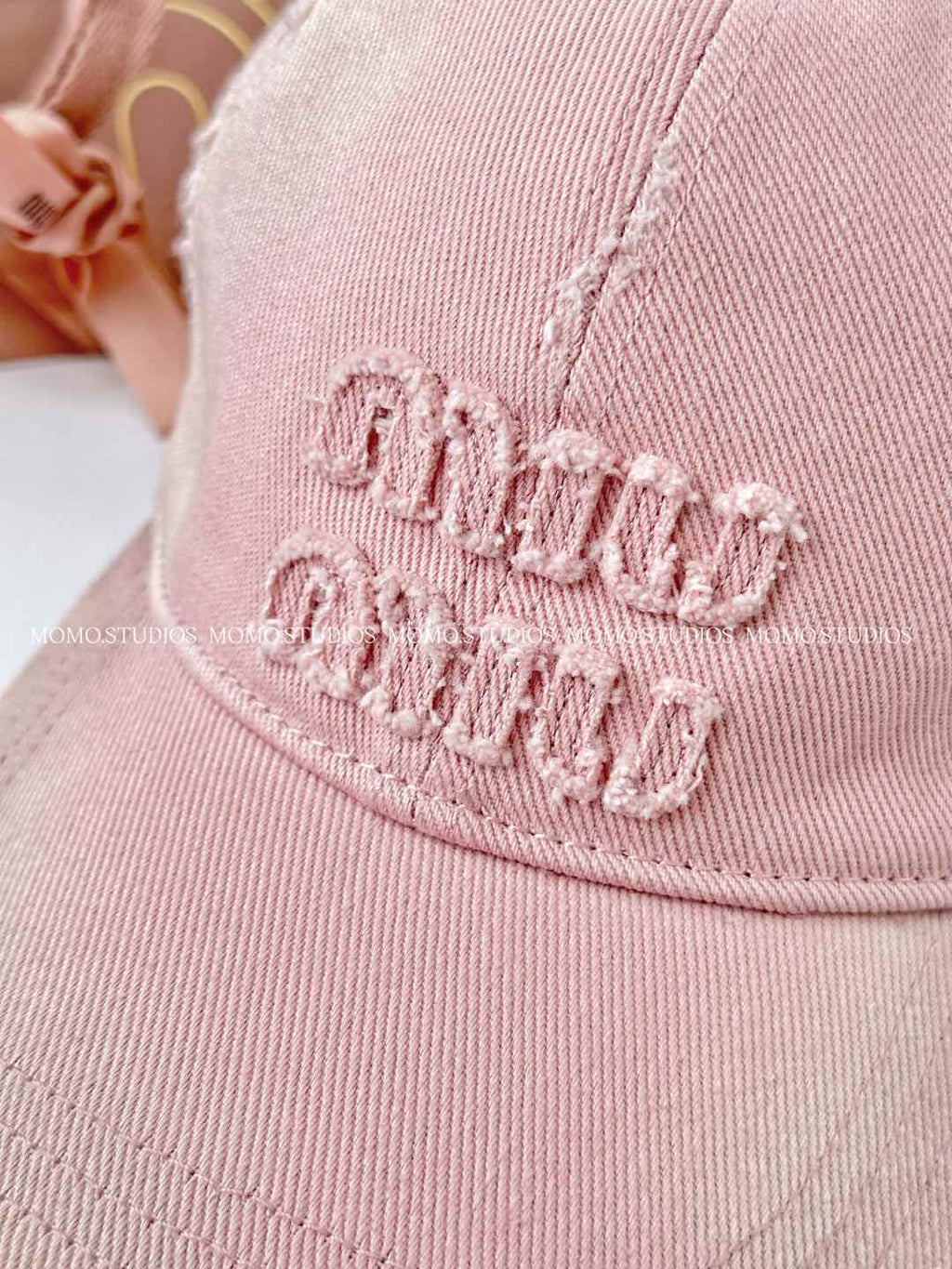 MiuMiu Women's Fan Embroidered Letter Print Denim Baseball Cap Hat #77382