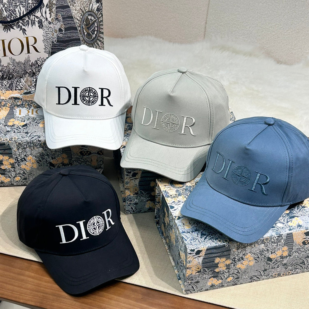 Dior Men's Solid Color Embroidered Monogrammed Duck Cap Hat #75445