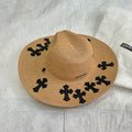 Chrome Hearts Men's And Women's Plain Colored Straw Hat With Cross Leather Logo Cap #77796