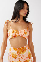 Gabbi Tied Shoulder Crop Top Floral Orange