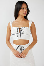 Helga Eyelet Embroidery Bow Crop Top White