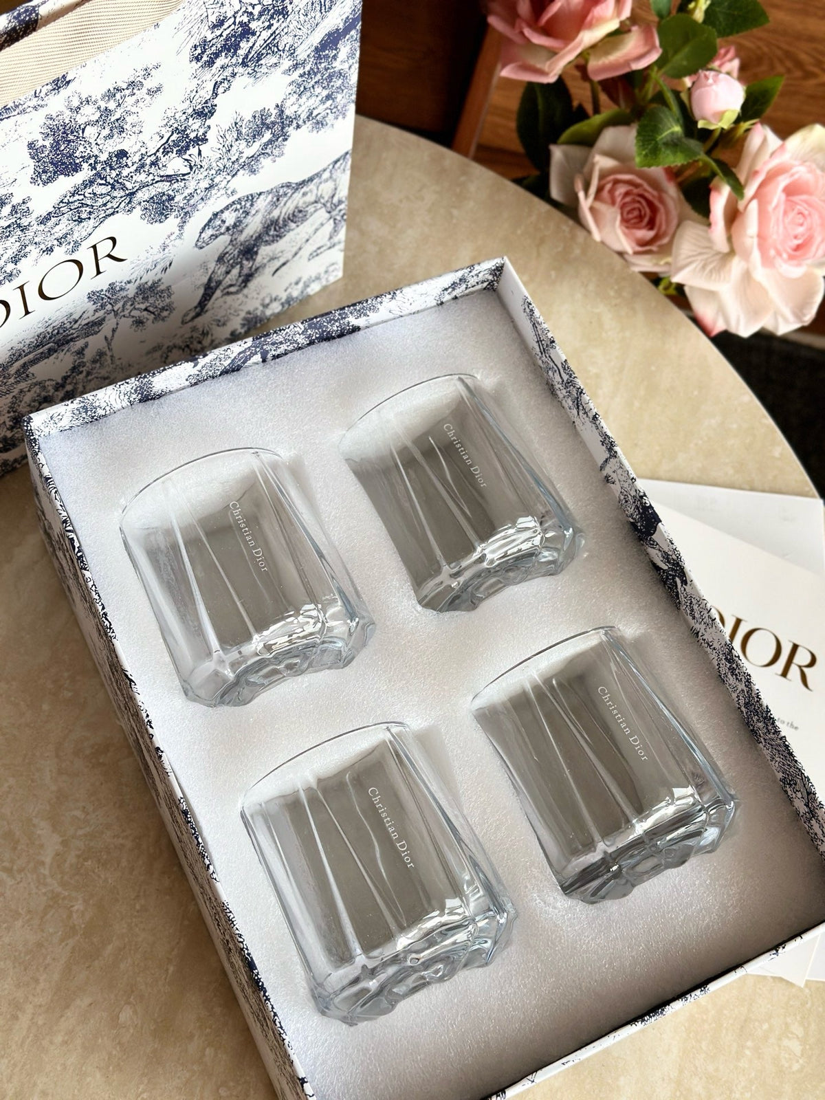 Maison Tumbler Cannage Transparent Crystal Glasses Set of 4