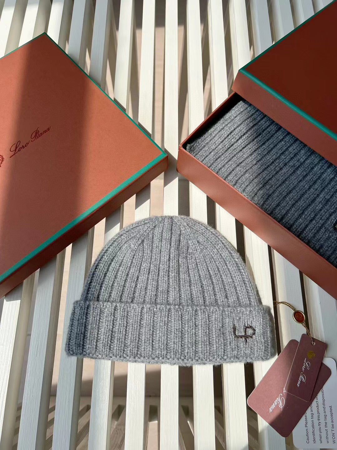 Loro Piana Cashmere Knit Hat Scarf Set #6664