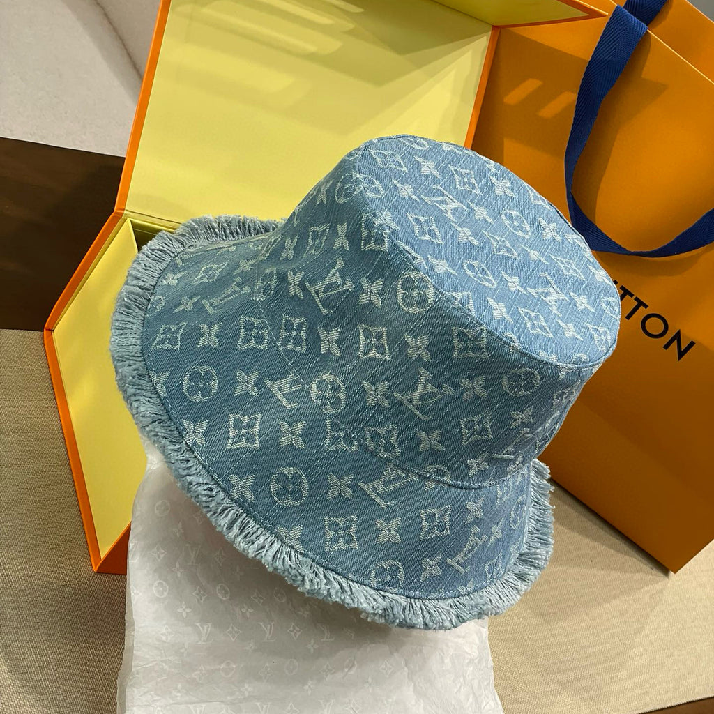 Louis Vuitton Men's and Women's Solid Color Letter Jacquard Raw Edge Cotton Fisherman's Hat Cap #76292