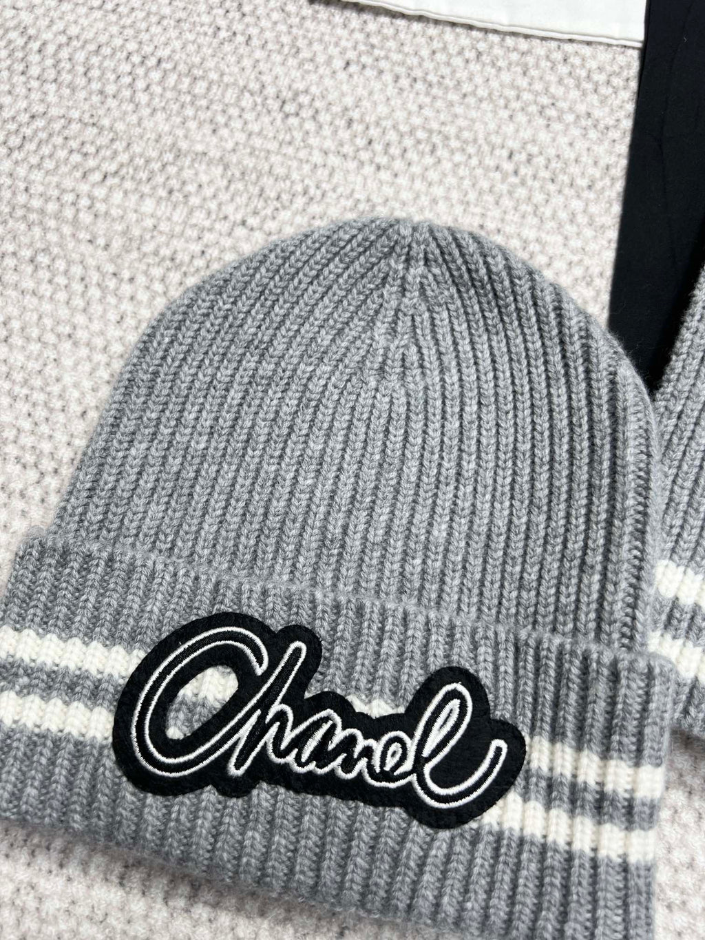 Chanel Women's Winter Graffiti Pattern Letter Print Solid Color Wool Hat Scarf Cap #73621