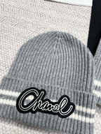Chanel Women's Winter Graffiti Pattern Letter Print Solid Color Wool Hat Scarf Cap #73621