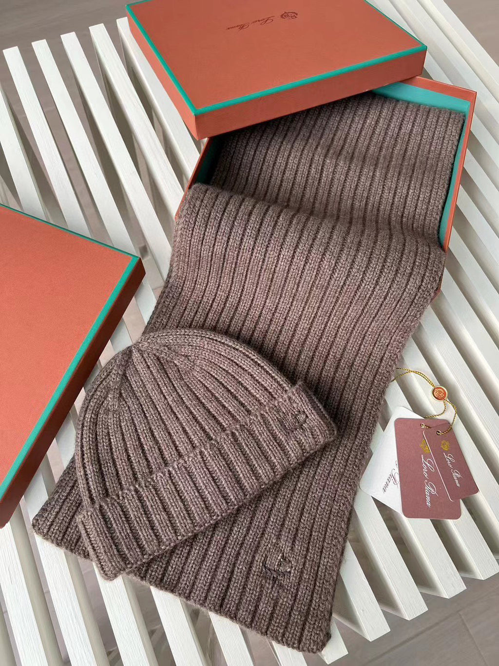 Loro Piana Cashmere Knit Hat Scarf Set #6664