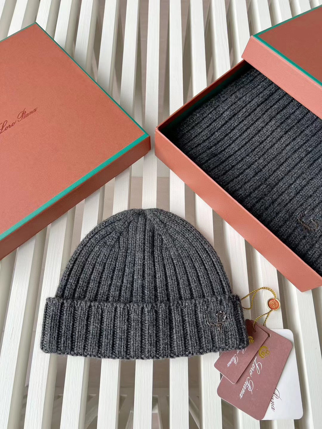 Loro Piana Cashmere Knit Hat Scarf Set #6664