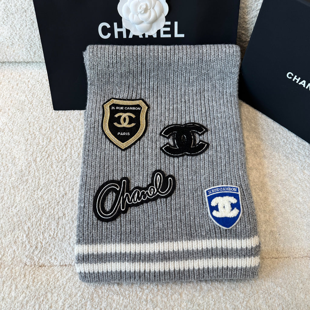 Chanel Women's Fall And Winter Black And White Gray Temperament Warm Winter Accessories Scarf Hat Gloves Fashion Trend Set #81628