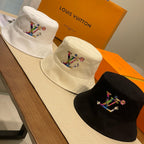 Louis Vuitton Men's And Women's Colorful Letters Embroidered Printed Cotton Reversible Fisherman's Hat Cap #75642