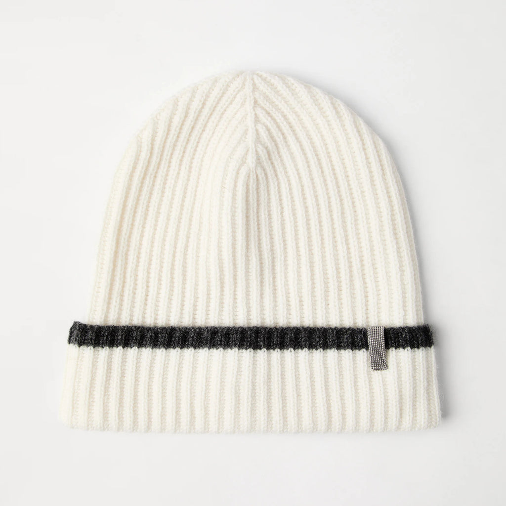 Brunello Cucinelli Women's Fall/Winter Striped Solid Color Cashmere English Rib Knit Beanie With Monili Casual Hat Cap Ngvp #2524