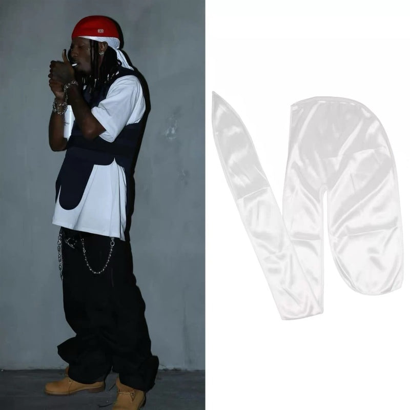 Opium Men's Spring And Summer High Street Trend Hip-hop Hat Playsongs Solid Color Long-tail Tie Hip-hop Turban Hat Head Wrap Hat Ngvp #2488