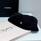 Chanel Women's Fall/Winter Fashion Classic Solid Color Metal Logo Beret Hat  Accessories #78924