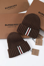 Burberry Men's and Women's Brown and Black Contrast Wool Knitted Hat #333385