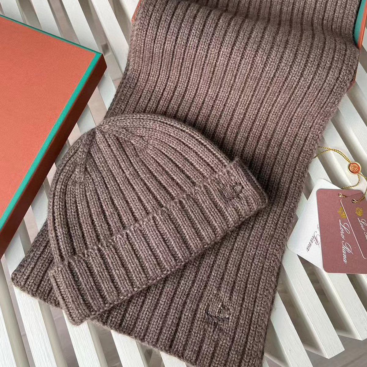 Loro Piana Cashmere Knit Hat Scarf Set #6664