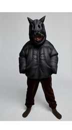 Kid's Autumn And Winter Solid Color Long Sleeve Stereoscopic Dinosaur Shaped Hat Puffer Down Jacket #31325
