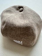 MiuMiu Women's Solid Color V-Pattern Wool Fabric Beret Cap Hat #73985
