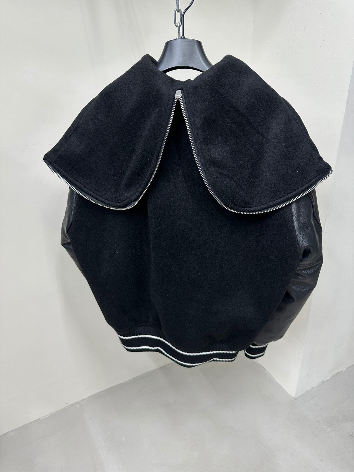 Givenchy Leather Wool Long Sleeve Hooded Zip Split Hat Jacket #1432