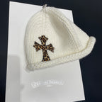 Chrome Hearts Leopard Leather Cross Silver Jewelry Cold Hat #334406