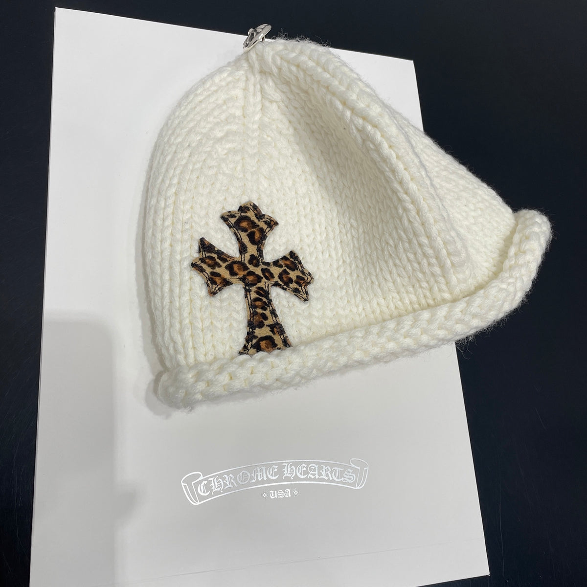 Chrome Hearts Leopard Leather Cross Silver Jewelry Cold Hat #334406