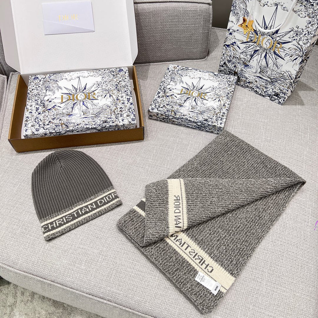 Dior WHITE Knitted Hat Scarf Two-Piece Set #21981