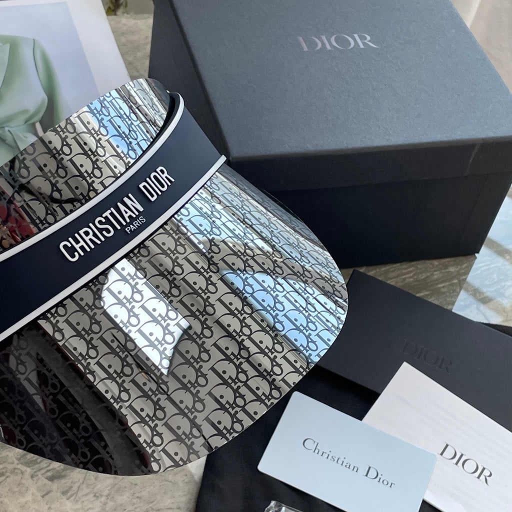 Dior Luxury Dark Patterned Sun Visor with Embossed Logo Strap Cap Hat - High-End Fashion Accessory #75718