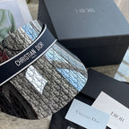 Dior Luxury Dark Patterned Sun Visor with Embossed Logo Strap Cap Hat - High-End Fashion Accessory #75718