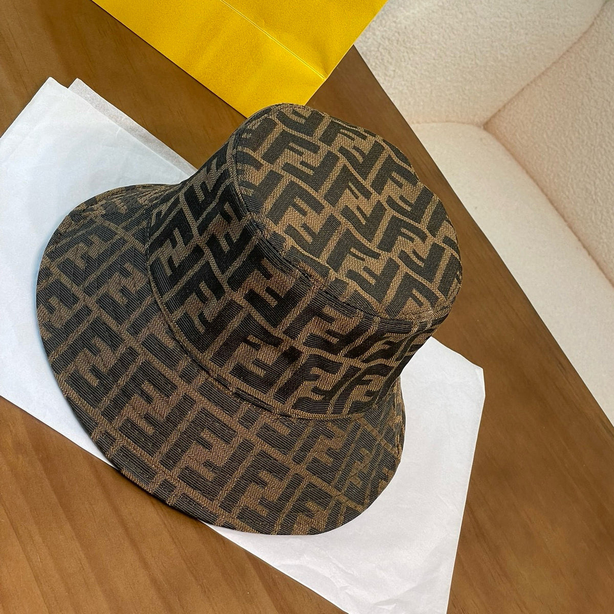 Fendi Women's Solid Colour Monogrammed Satin Fabric Fisherman's Hat Cap #76877