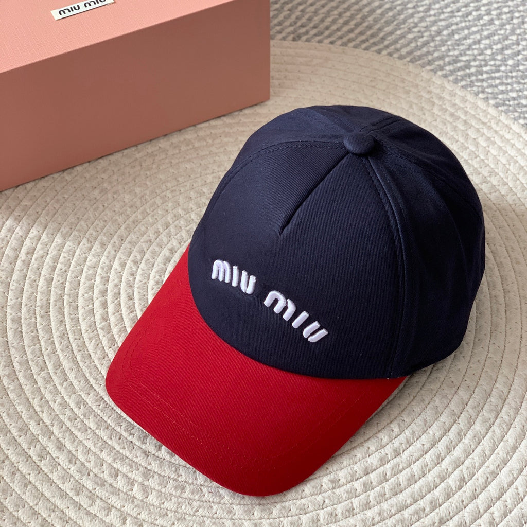 MiuMiu Men's and Women's Colorblocking Embroidered Lettered Duck Hat Cap #76282