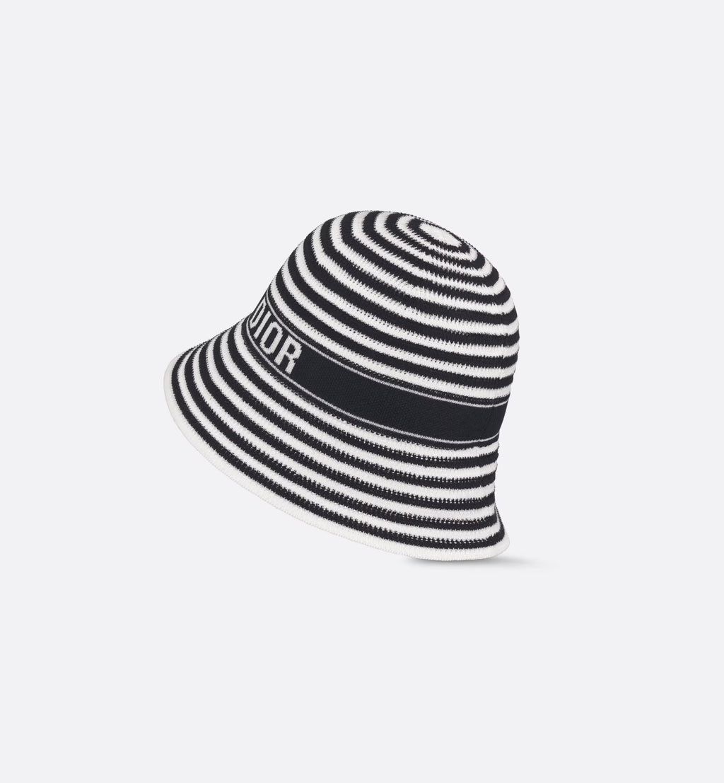Dior Dioriviera D-Tulipe Women's Black and White Striped Embroidered Letter Printed Cotton Fisherman's Hat Cap #72552