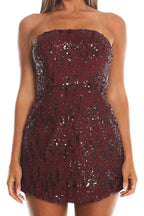 Entered The Chat Strapless Mini Dress Sequin Wine