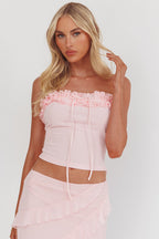 Frosted Sugar Frill Strapless Top Pink